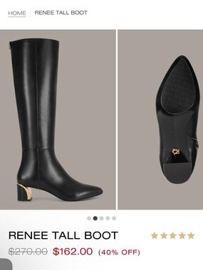 New Donna Karen Black Leather Knee-High Renee Tall Boot